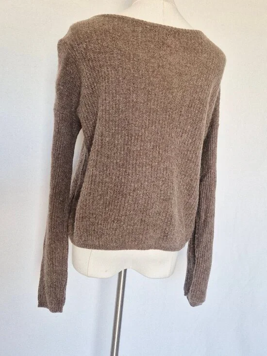 Quince 100% Yak Soft Rib Crew Cardigan Button-Front Heather Brown - Picture 6 of 13